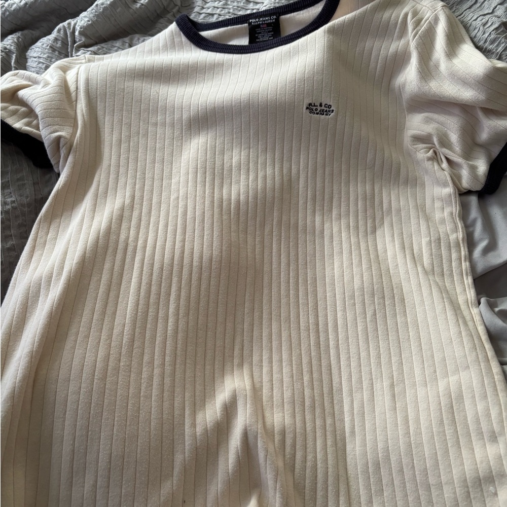 Polo Jeans Co. Cream Ribbed Tee with Black Trim